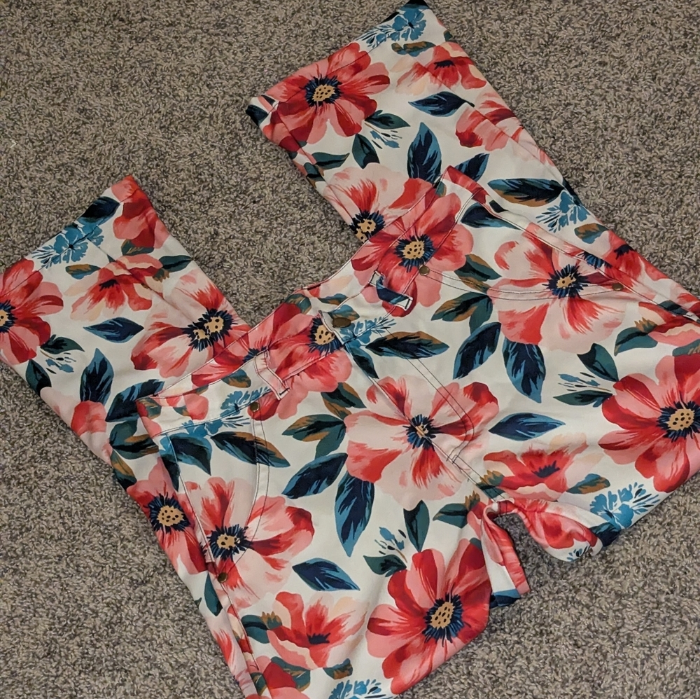 Shein XS (4-6) Floral Wide-Leg Pants in Coral & Teal - Picture 2 of 4